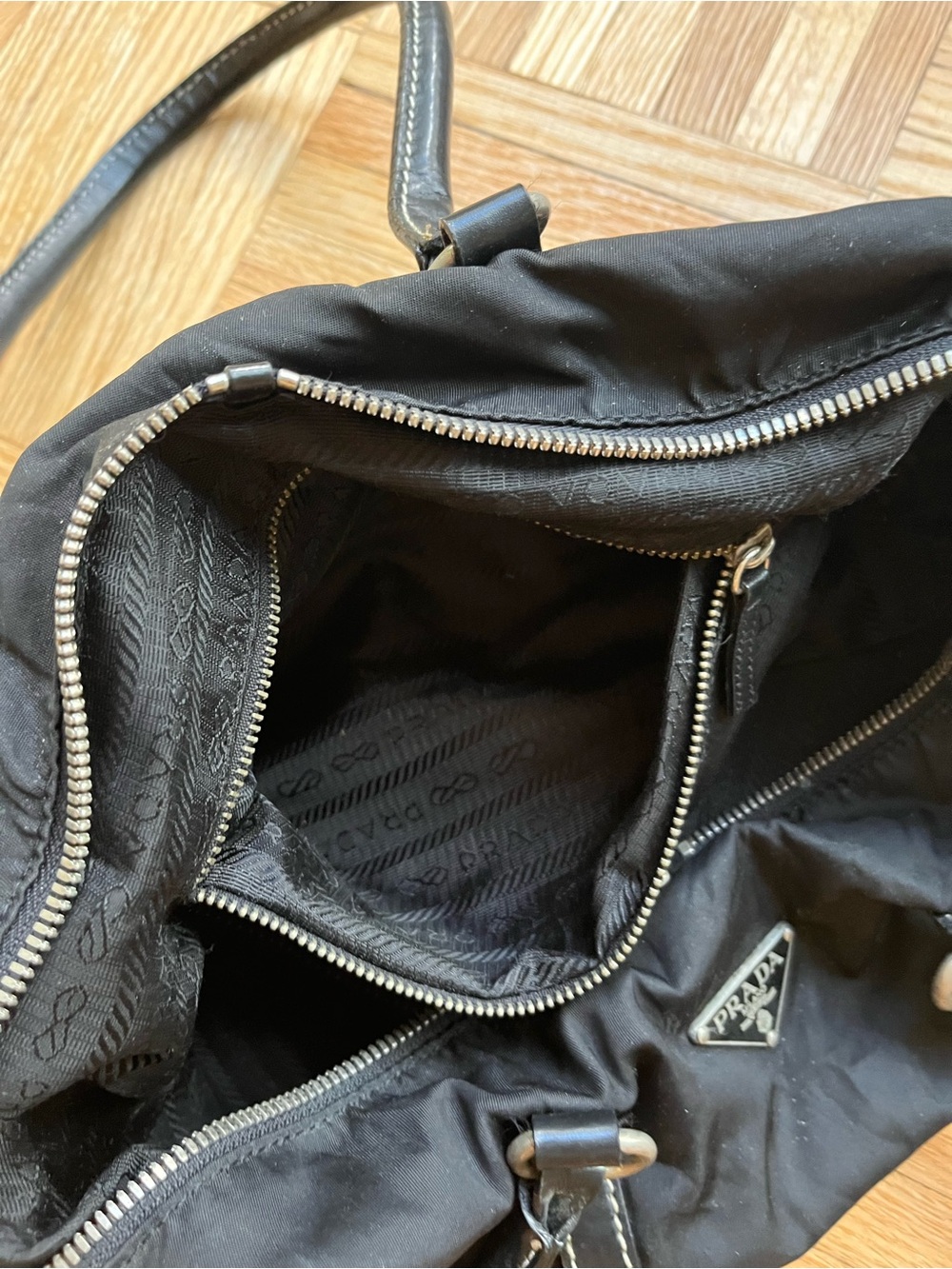 Vintage Prada Black Nylon Leather Handle Shoulder Bag – As Is - Picture 10 of 14
